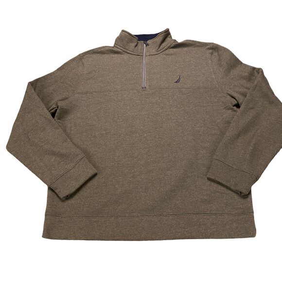 Nautica Sweater Men's Large Green Cotton Long Sleeve Logo Quarter Zip Pullover - Picture 1 of 16
